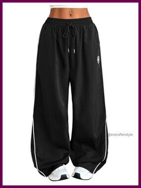 Wide Leg Parachute Sweatpants Baggy Track Pants with Pockets